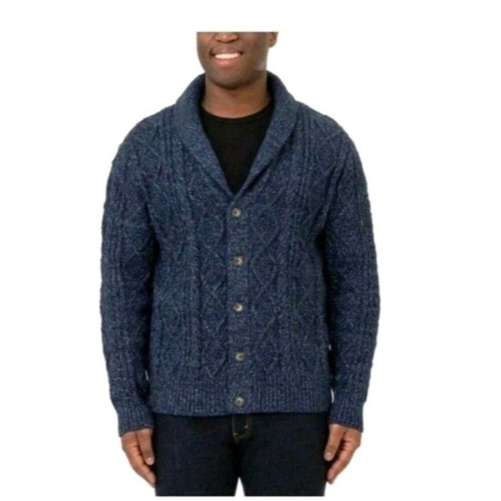 Blanknyc Men's Heathered Collared Button Closure Cardigan, Navy, Size L